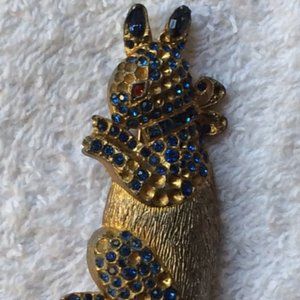 Vintage Antique Rabbit Brooch with Blue Stones